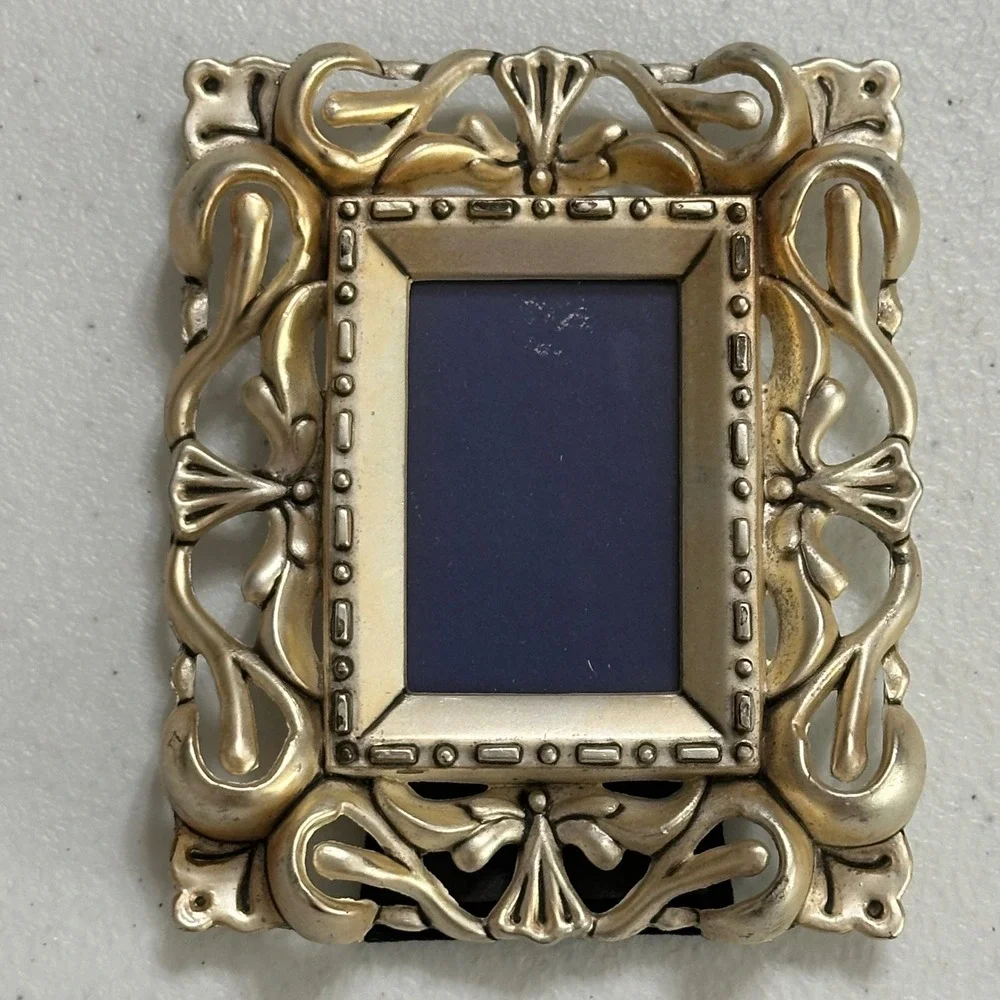 Godinger Ornate Scrollwork Metal Mini Picture Frame Silver Tone Vintage Style